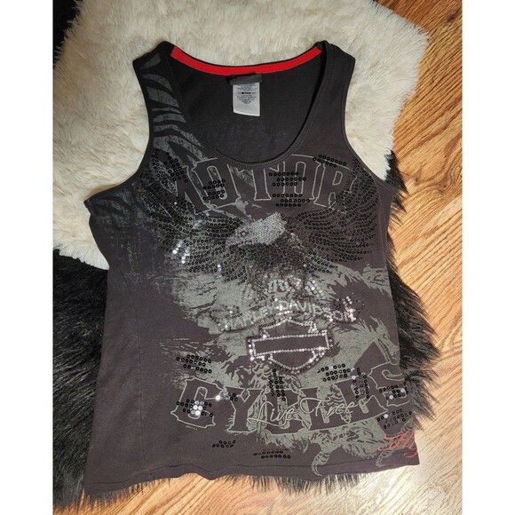 Y2K Harley Davidson Women's Black and Red Vest Tank Top Size Small - Picture 10 of 12